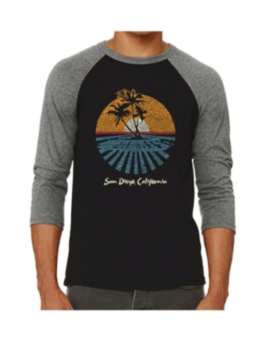 La Pop Art Cities In San Diego Men's Raglan Word Art T-shirt In Gray