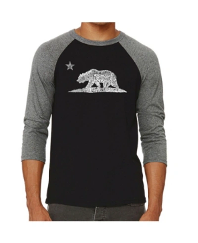 La Pop Art California Bear Men's Raglan Word Art T-shirt In Gray