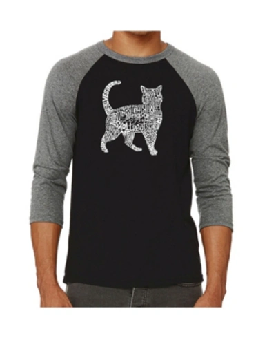 La Pop Art Cat Men's Raglan Word Art T-shirt In Gray