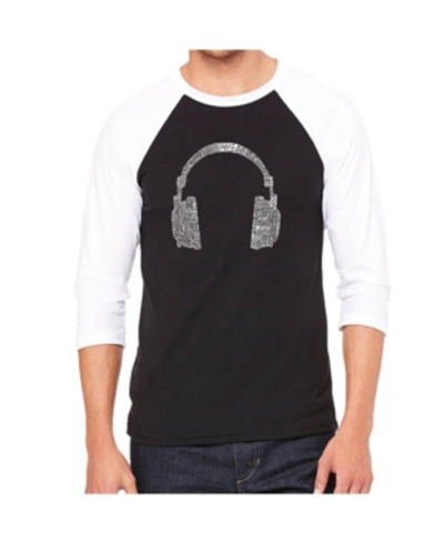 La Pop Art Headphones Men's Raglan Word Art T-shirt In Black