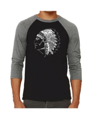 La Pop Art Native American Men's Raglan Word Art T-shirt In Gray
