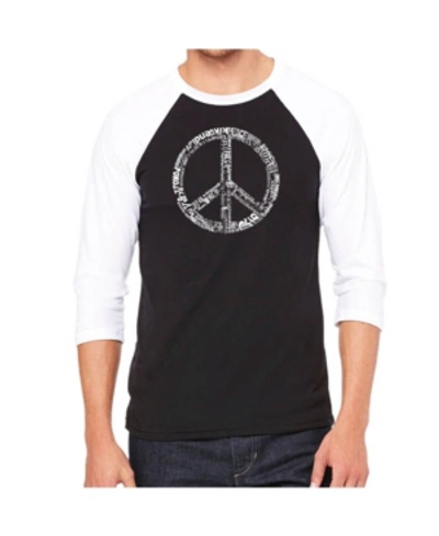 La Pop Art Peace In 77 Languages Men's Raglan Word Art T-shirt In Black