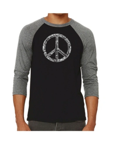 La Pop Art Peace In 77 Languages Men's Raglan Word Art T-shirt In Gray