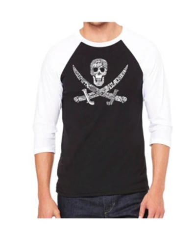 La Pop Art Pirate Skull Men's Raglan Word Art T-shirt In Black