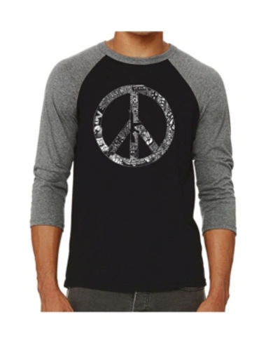La Pop Art Peace, Love And Music Men's Raglan Word Art T-shirt In Gray