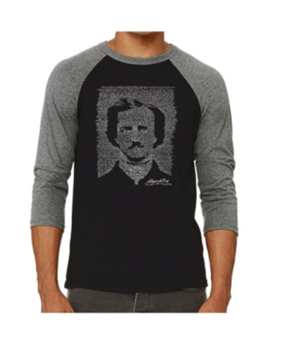 La Pop Art Edgar Allan Poe Men's Raglan Word Art T-shirt In Gray