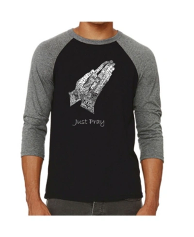 La Pop Art Prayer Hands Men's Raglan Word Art T-shirt In Gray