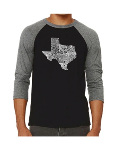 La Pop Art The Great State Of Texas Men's Raglan Word Art T-shirt In Gray
