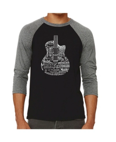 La Pop Art Languages Guitar Men's Raglan Word Art T-shirt In Gray