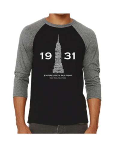La Pop Art Empire State Building Men's Raglan Word Art T-shirt In Gray