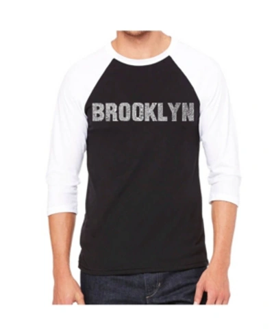 La Pop Art Brooklyn Neighborhoods Men's Raglan Word Art T-shirt In Black