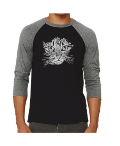 La Pop Art Cat Face Men's Raglan Word Art T-shirt In Gray
