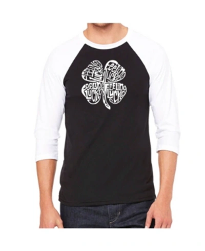 La Pop Art Feeling Lucky Men's Raglan Word Art T-shirt In Black