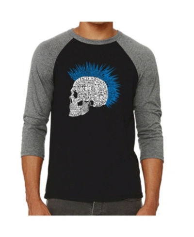 La Pop Art Punk Mohawk Men's Raglan Word Art T-shirt In Gray