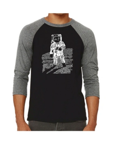 La Pop Art Astronaut Men's Raglan Word Art T-shirt In Gray