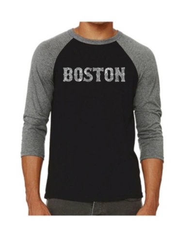 La Pop Art Boston Neighborhoods Men's Raglan Word Art T-shirt In Gray