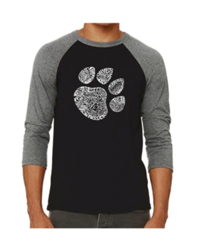 La Pop Art Cat Paw Men's Raglan Word Art T-shirt In Gray