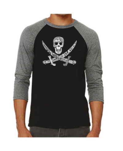 La Pop Art Pirate Skull Men's Raglan Word Art T-shirt In Gray