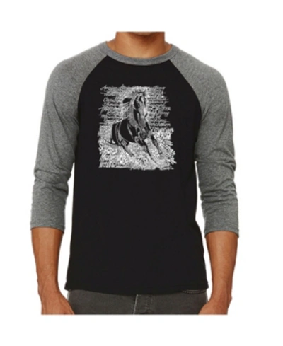 La Pop Art Popular Horse Breeds Men's Raglan Word Art T-shirt In Gray