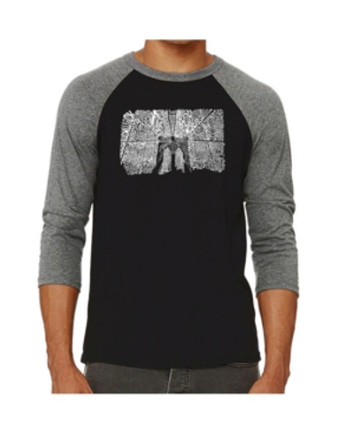 La Pop Art Brooklyn Bridge Men's Raglan Word Art T-shirt In Gray