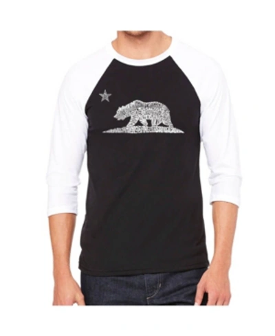 La Pop Art California Bear Men's Raglan Word Art T-shirt In Black