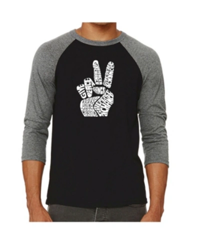 La Pop Art Peace Fingers Men's Raglan Word Art T-shirt In Gray