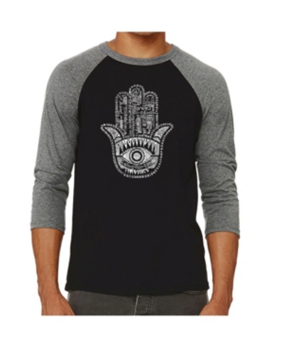 La Pop Art Hamsa Men's Raglan Word Art T-shirt In Gray