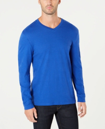 Club Room Men's V-neck Long Sleeve T-shirt, Created For Macy's In Laser Blue