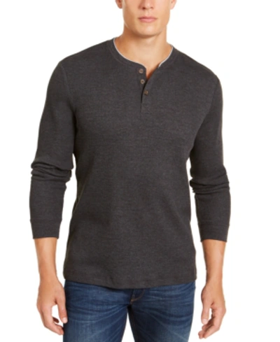 Club Room Men's Thermal Henley Shirt, Created For Macy's In Dark Lead