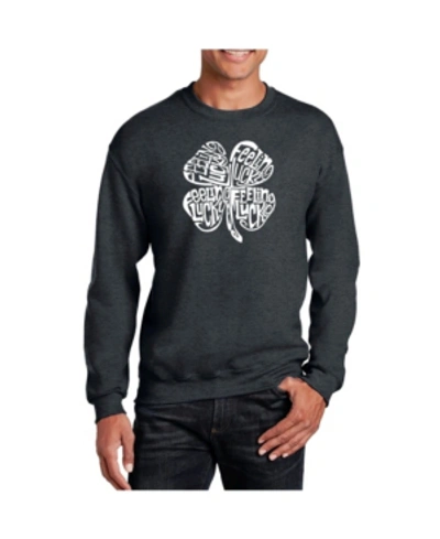 La Pop Art Men's Word Art Feeling Lucky Crewneck Sweatshirt In Gray