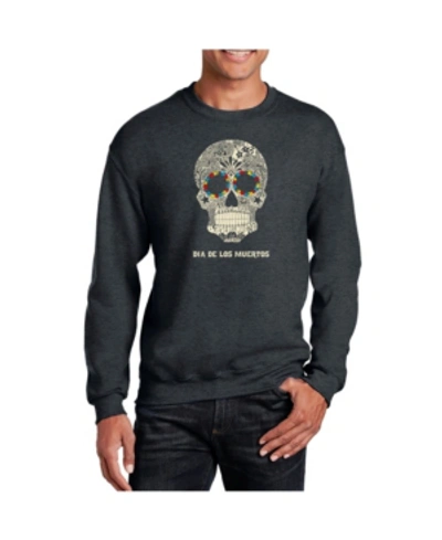 La Pop Art Men's Word Art Dia De Los Muertos Crewneck Sweatshirt In Gray