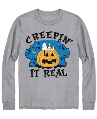 Hybrid Men's Creepin It Real Cookie Monster Halloween Long Sleeve T-shirt In Heather Gray