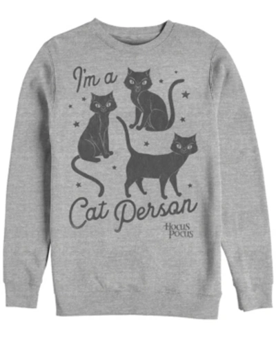 Fifth Sun Hocus Pocus Cat Person Men's Long Sleeve Fleece Crew Neck Sweater In Athletic Heather