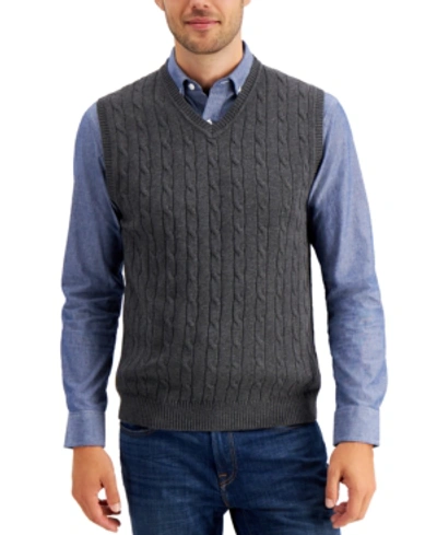 Club Room Men's Cable-knit Cotton Sweater Vest, Created For Macy's In Charcoal Heather