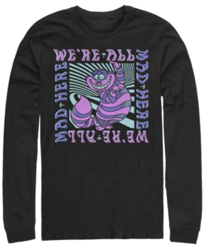 Fifth Sun Alice In Wonderland Mad Here Trip Men's Long Sleeve Crew Neck T-shirt In Black