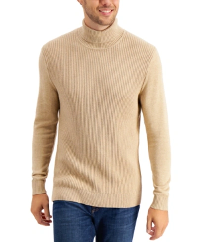 Club Room Men's Textured Cotton Turtleneck Sweater, Created For Macy's In Toast Heather