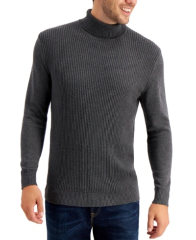 Club Room Men's Textured Cotton Turtleneck Sweater, Created For Macy's In Dark Charcoal Heather