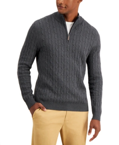 Club Room Men's Cable Knit Quarter-zip Cotton Sweater, Created For Macy's In Grey
