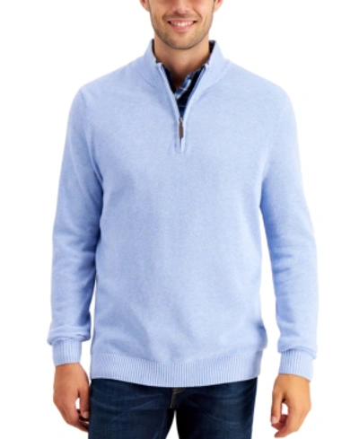 Club Room Men's Quarter-zip Textured Cotton Sweater, Created For Macy's In Blue Yonder Heather