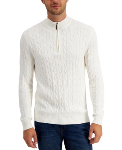 Club Room Men's Cable Knit Quarter-zip Cotton Sweater, Created For Macy's In Winter Ivory