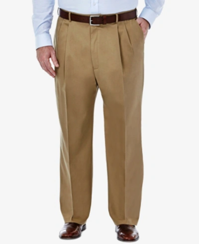 Haggar Men's Big & Tall Premium No Iron Khaki Classic-fit Pleated Hidden Expandable Waistband Pants In Brown Khaki