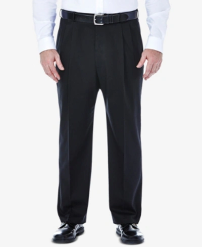 Haggar Men's Big & Tall Premium No Iron Khaki Classic-fit Pleated Hidden Expandable Waistband Pants In Black