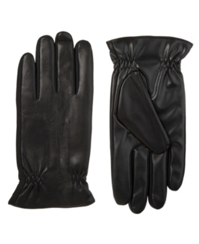 Isotoner Signature Men's Insulated Faux-leather Touchscreen Gloves In Black