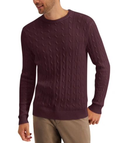 Club Room Men's Cable-knit Cotton Sweater, Created For Macy's In Red Plum