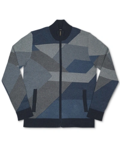 Alfani Men's Geometric Pattern Full-zip Cardigan, Created For Macy's In Lake Heather
