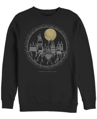 Fifth Sun Men's Deathly Hallows 2 Hogwarts Line Art Crew Fleece Pullover T-shirt In Black