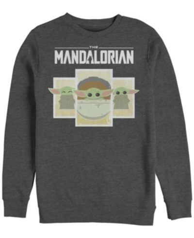 Fifth Sun Men's Star Wars Mandalorian Child Boxes Crew Fleece Pullover T-shirt In Charcoal Heather