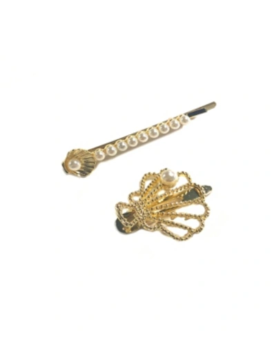 Soho Style Seashell Hair Clips With Imitation Pearls In Gold