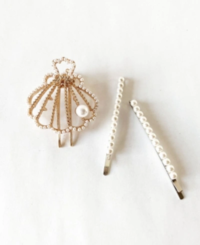 Soho Style Imitation Pearl Bobby Pins And Seashell Hair Clip Three-piece Set In Multi