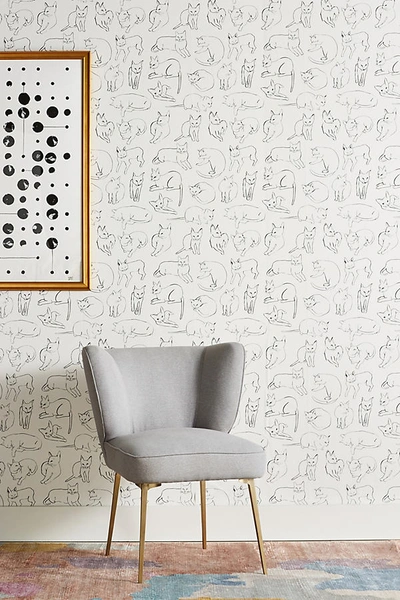 York Wallcoverings Anthropologie Cat Study Wallpaper In Black